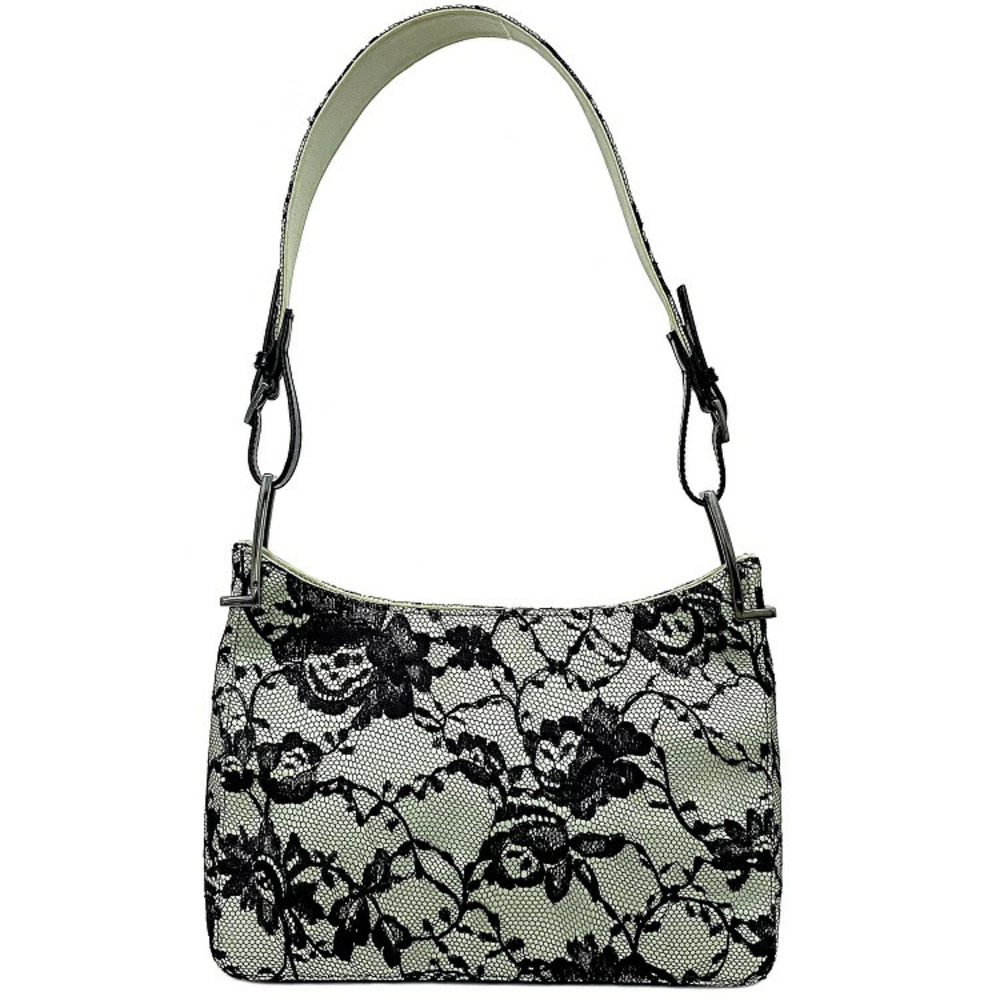 Gucci Handbag Green Black One Shoulder Hobo Bag Satin Lace Floral Flower